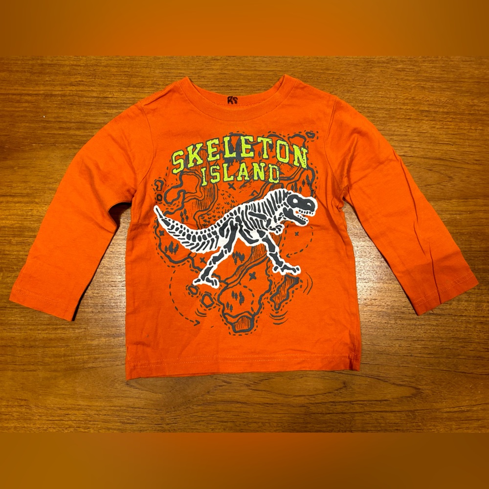 Place | orange graphic ‘skeleton island’ long sleeve t-shirt | size 2T